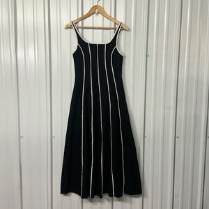 Black Linen Blend Maxi Dress White Contrast Stitching Minimalist A-Line Sundress